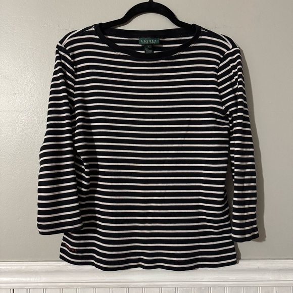 Lauren Ralph Lauren Tops - Lauren Ralph Lauren | Black & White Stripe Boat Neck Top Size Large